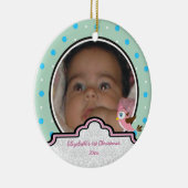 Polka stip meisje eerste kerstfoto-versiering keramisch ornament (Rechts)