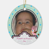 Polka stip meisje eerste kerstfoto-versiering keramisch ornament (Links)