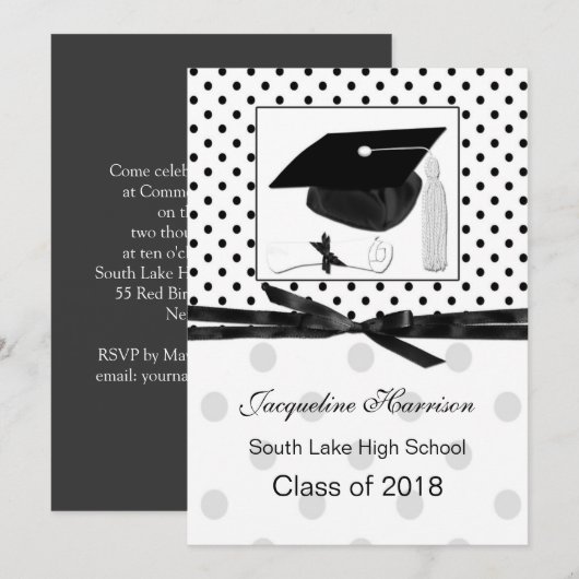 Polka stip, mortar Afstuderen kondiging Kaart (Voorkant / Achterkant)