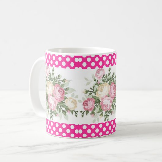 Polka stip Pink Floral Mok (Voorkant links)
