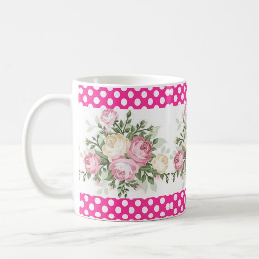 Polka stip Pink Floral Mok (Links)