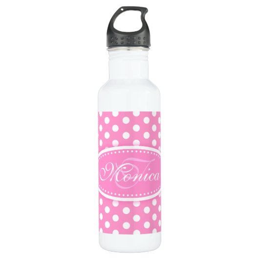 Polka stip roze en witte drinken flesje waterfles  (Voorkant)