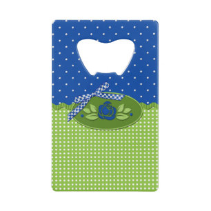 Polka stip Rozen, Blue-Credit Kaart Bottle Open Creditkaart Flessenopener