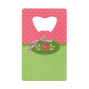 Polka stip-Rozen, Lt roze-crediterende Kaart Bottl Creditkaart Flessenopener