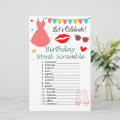 Polka-stipkledij Birthday Word Scramble Game (Staand voorkant)