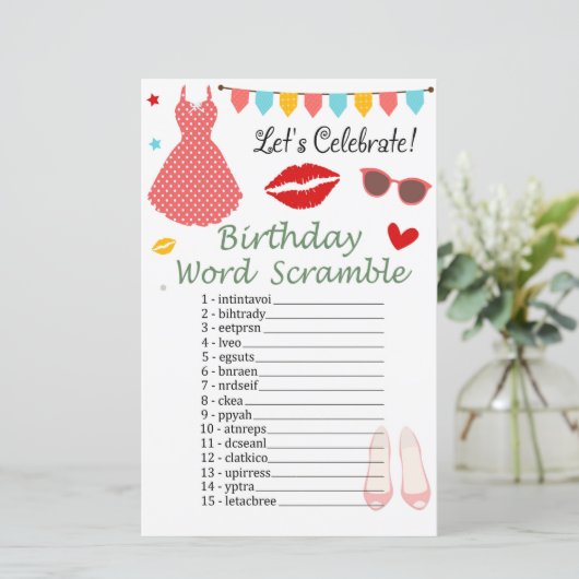 Polka-stipkledij Birthday Word Scramble Game (Staand voorkant)