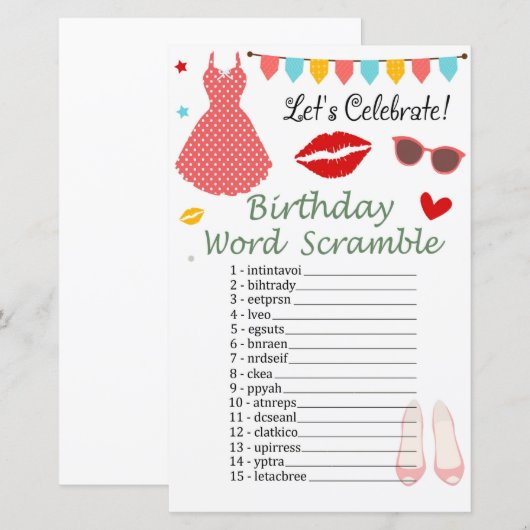 Polka-stipkledij Birthday Word Scramble Game (Voorkant / Achterkant)