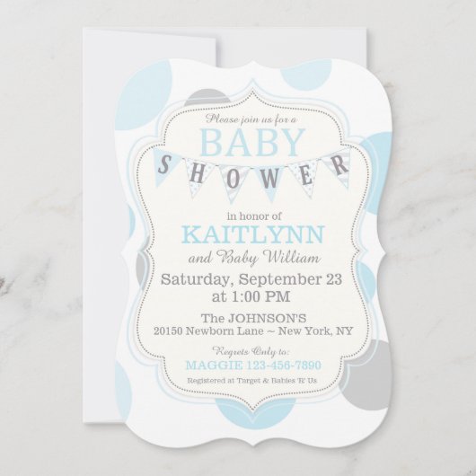 Polka-stippen en Bunting Modern Baby shower Uitnod Kaart (Voorkant)