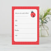 Polka-stippen en ladybug-verjaardagsuitnodiging kaart (Staand voorkant)
