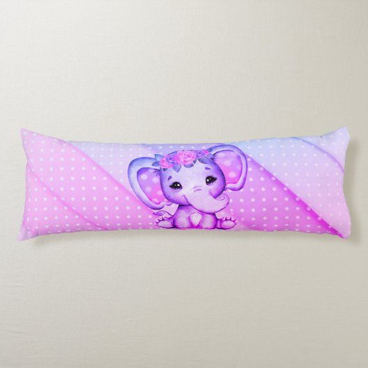 Polka-stippen Floral Crown Elephant Body Pillow Lichaamskussen (Voorkant)