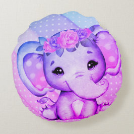Polka-stippen Floral Crown Elephant Round Pillow Rond Kussen