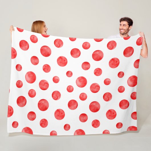 polka stippen in rood en wit l Leuk modern Fleece Deken (In situ)