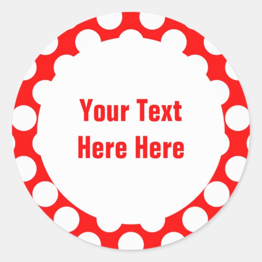 Polka stippen op rode tekst Sjabloon Ronde Sticker (Voorkant)