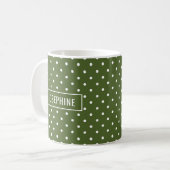 Polka Stippen Patroon Olijfgroen Met Aangepaste Na Koffiemok (Voorkant links)