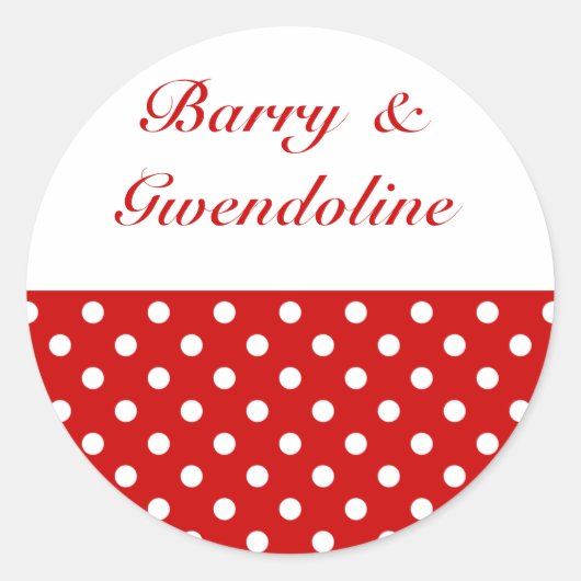 Polka stippen rood + aangepaste kleur ronde sticker (Voorkant)