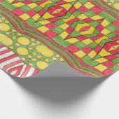 Polka stippen, strepen, cheques, rood, geel groen cadeaupapier (Hoek)