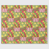 Polka stippen, strepen, cheques, rood, geel groen cadeaupapier (Vlak)