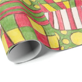 Polka stippen, strepen, cheques, rood, geel groen cadeaupapier (Rol Hoek)