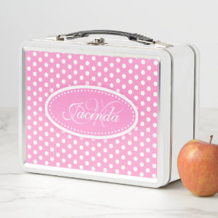 Polka stiproze meisjes naam monogram lunchbox