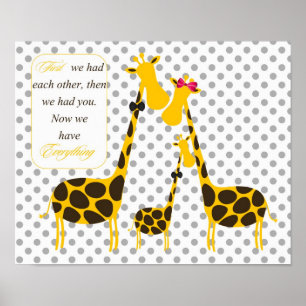 polka stipt giraffe familie gele babyjongetje poster