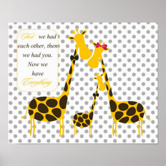 polka stipt giraffe familie gele babyjongetje poster