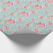 Polka stipt roodbaars blauw wit elegant cadeaupapier (Hoek)