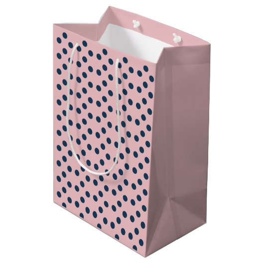 Polka stipt roze en marineschool medium cadeauzakje (Achterkant Gekanteld)