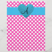Polka stipt roze en witte monogram flyer (Voorkant)
