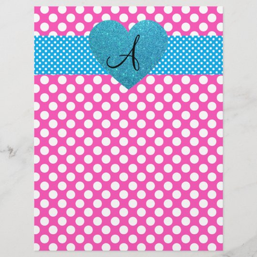 Polka stipt roze en witte monogram flyer (Voorkant)