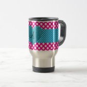 Polka stipt roze en witte monogram reisbeker (Voorkant rechts)