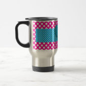 Polka stipt roze en witte monogram reisbeker (Links)