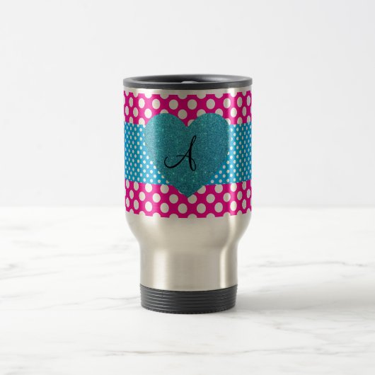 Polka stipt roze en witte monogram reisbeker (Center)