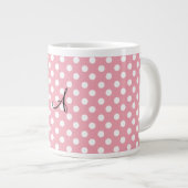 Polka stipt roze witte monogram grote koffiekop (Voorkant rechts)
