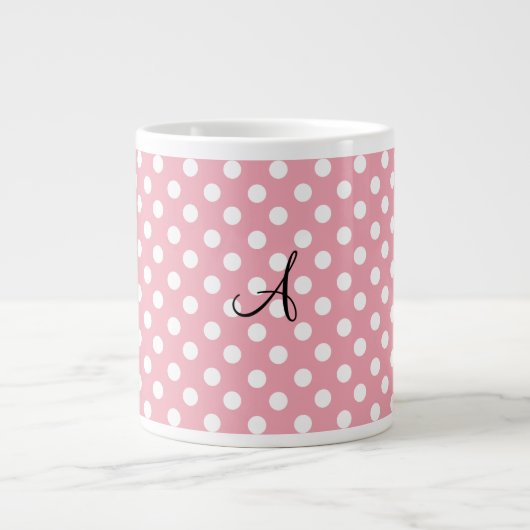 Polka stipt roze witte monogram grote koffiekop (Voorkant)