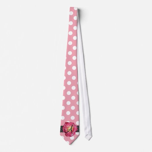 Polka stipt roze witte monogram roze roze roze roz stropdas (Voorkant)