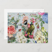  polka stipt vogelkleurige bloemen briefkaart (Voorkant / Achterkant)