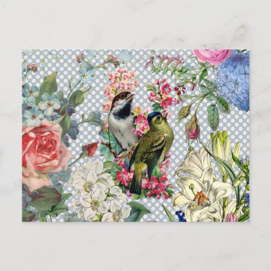  polka stipt vogelkleurige bloemen briefkaart (Voorkant)