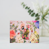 polka stipt vogelkleurige bloemen briefkaart (Staand voorkant)