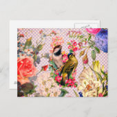 polka stipt vogelkleurige bloemen briefkaart (Voorkant / Achterkant)