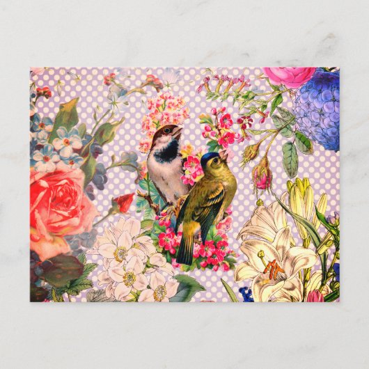 polka stipt vogelkleurige bloemen briefkaart (Voorkant)