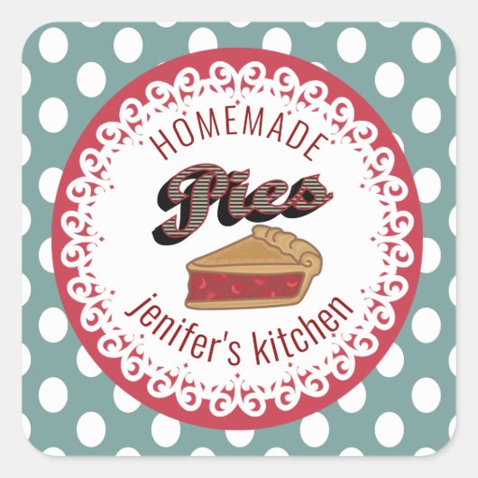 polka stipts typografie homemade pies vierkante sticker (Voorkant)
