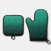 Polka stit gradiënt groene zwarte kleuren donkere  ovenwant & pannenlap set (Voorkant)