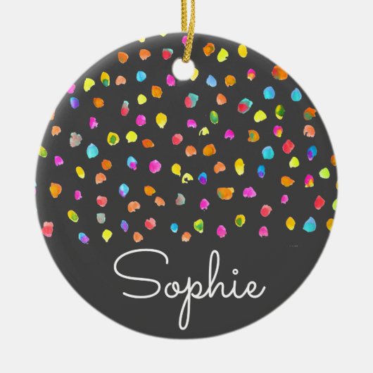 Polka stit moderne eenvoudige kerstnaam waterverf keramisch ornament (Voorkant)