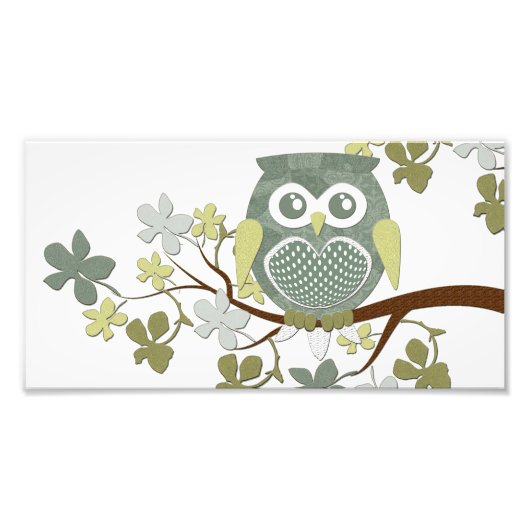 Polka Tree Owl Photo Enlargement Foto Afdruk (Voorkant)
