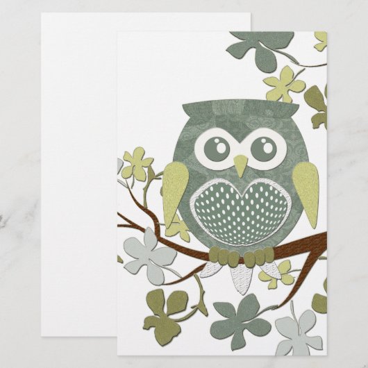 Polka Tree Owl Stationery Briefpapier (Voorkant / Achterkant)