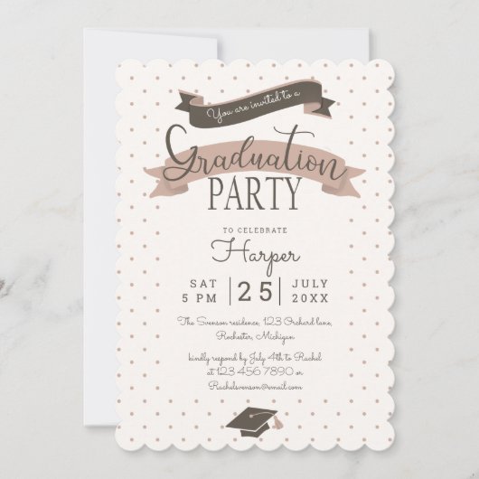 Polkadot  afstudeerfeest kaart (Voorkant)