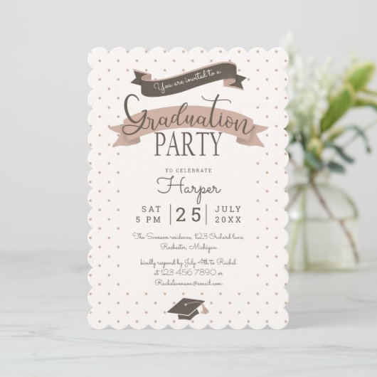 Polkadot  afstudeerfeest kaart (Staand voorkant)