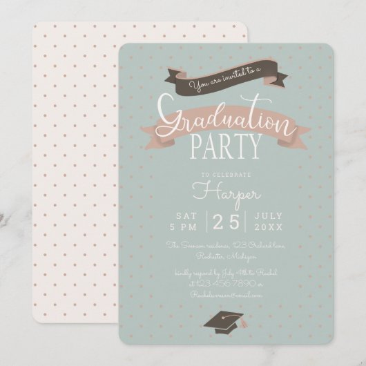 Polkadot  afstudeerfeest kaart (Voorkant / Achterkant)