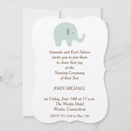 PolkaDot Elephant baby Boy Naming Ceremony Invite Kaart (Voorkant)