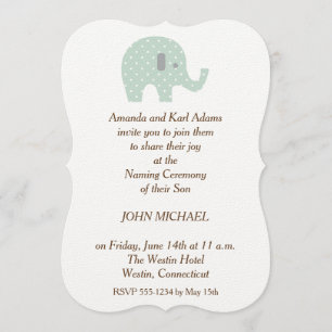 PolkaDot Elephant baby Boy Naming Ceremony Invite Kaart